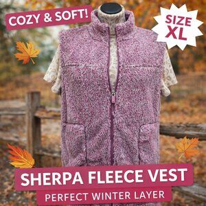 Pink Sherpa Fleece Zip Vest Jacket – Size XL – Cozy & Casual Layer